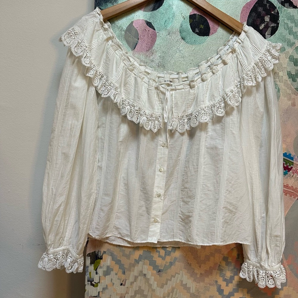 Doen Senette Top in Blanc Fleur du Matin cream ruffle lace size large - Picture 2 of 16